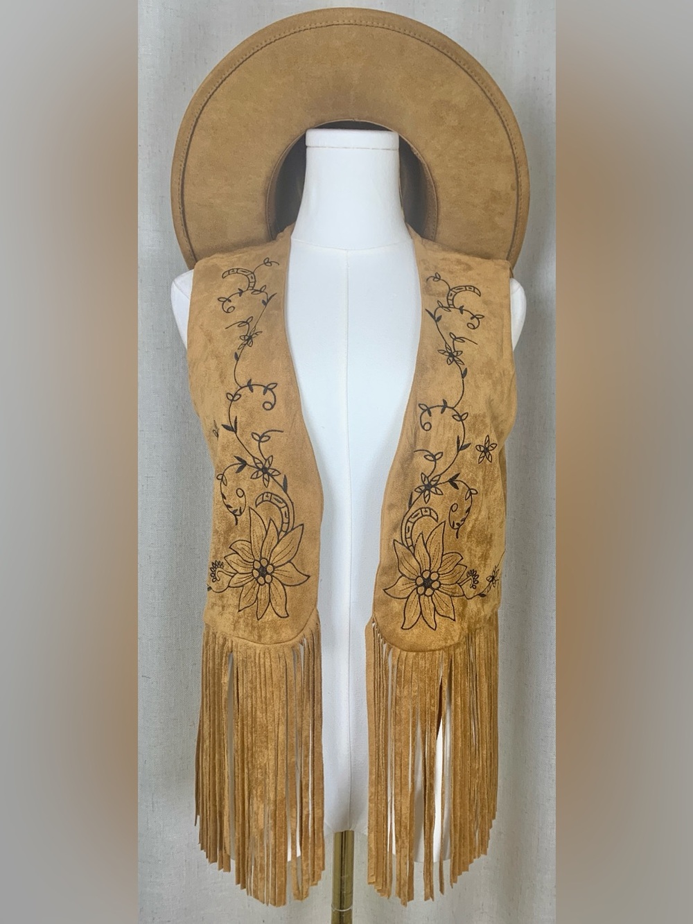 Vocal Floral Embroidered Faux Suede Fringe Vest Western Boho
